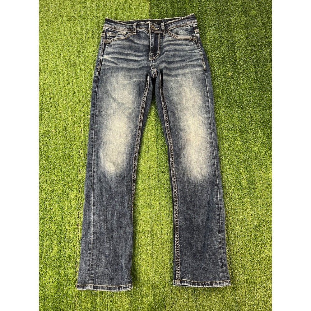 BKE Alec Straight Leg Jeans Mens 28x32 Dark Wash Stretch Denim Whiskered